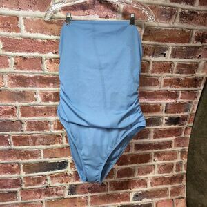 Shade & Shore Blue One-Piece Swimsuit XL Ribbed Shirred Bandeau Sleeveless